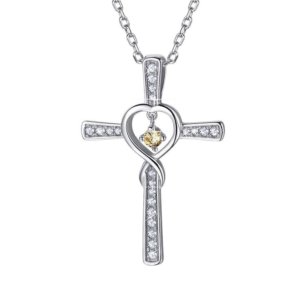 Infinity Love God We Trust Christian Cross Birthstone Crystal Pendant Necklace Color Gems Zircon Heart Necklace Women Jewelry