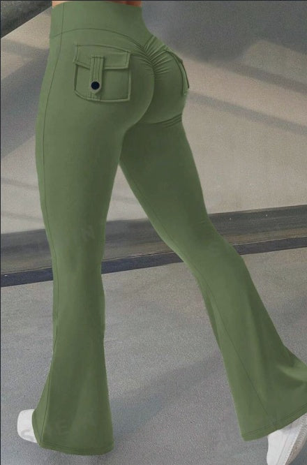 Yoga Fitness Flared Pants With Pockets Ins Fashion Slim High Waist Sports Trousers Scrunch Butt Booty Workout Lifting Leggings
