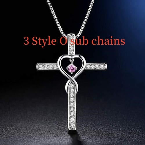 Infinity Love God We Trust Christian Cross Birthstone Crystal Pendant Necklace Color Gems Zircon Heart Necklace Women Jewelry