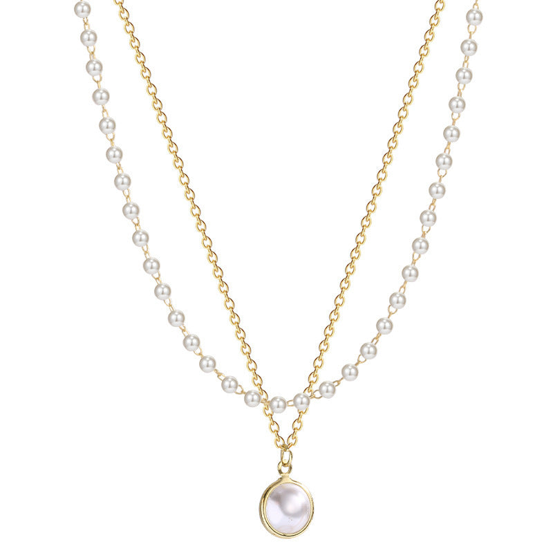 Summer Double-layer Pearls Necklace INS Fashion Clavicle Chain Necklace Jewelry For Beach