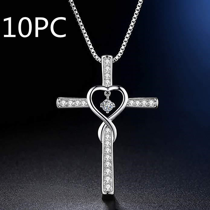 Infinity Love God We Trust Christian Cross Birthstone Crystal Pendant Necklace Color Gems Zircon Heart Necklace Women Jewelry