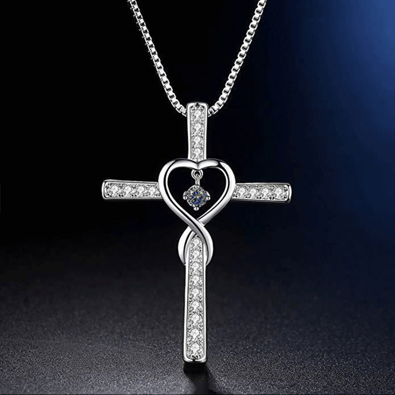 Infinity Love God We Trust Christian Cross Birthstone Crystal Pendant Necklace Color Gems Zircon Heart Necklace Women Jewelry