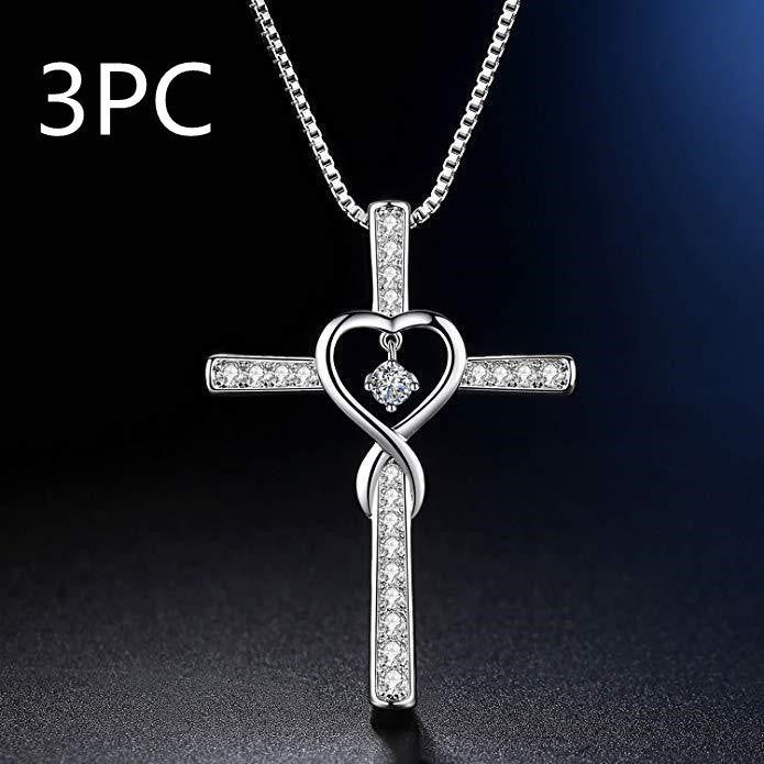 Infinity Love God We Trust Christian Cross Birthstone Crystal Pendant Necklace Color Gems Zircon Heart Necklace Women Jewelry