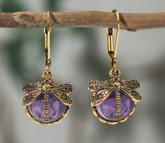Fashion Jewelry Women's Earrings Hanging Vintage Dragonfly Pendant Earring Boho Chakra Blue Moonstone Drop Earrings For Women Wedding Charm Ethnic Jewellery