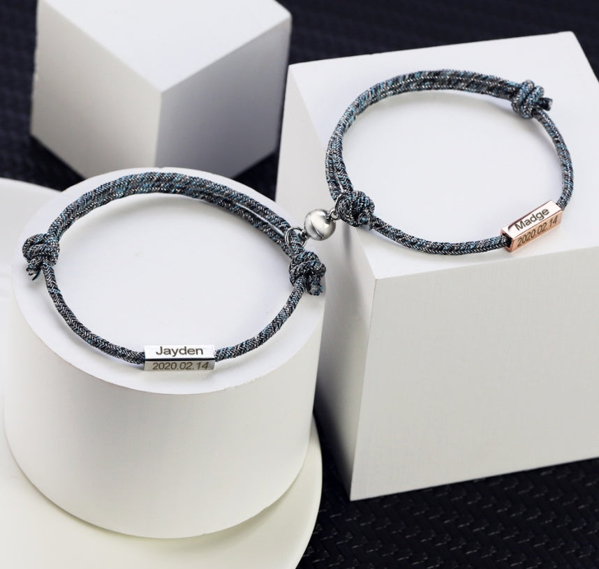 Customized Name Bracelet Pledge of Eternal Love Magnet Attracts Each Other Stainless Steel Couples Bracelet