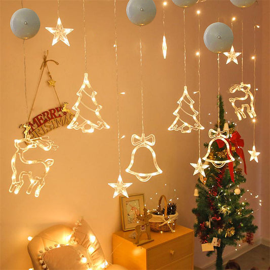 Christmas LED Suction Cup Chandelier Santa Claus Elk Snowman Lights Holiday Party Window Decor Lamps Battery Powered 