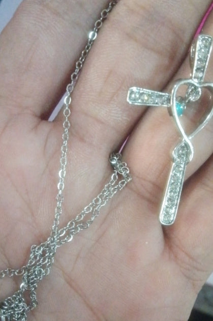 Infinity Love God We Trust Christian Cross Birthstone Crystal Pendant Necklace Color Gems Zircon Heart Necklace Women Jewelry