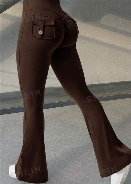 Yoga Fitness Flared Pants With Pockets Ins Fashion Slim High Waist Sports Trousers Scrunch Butt Booty Workout Lifting Leggings
